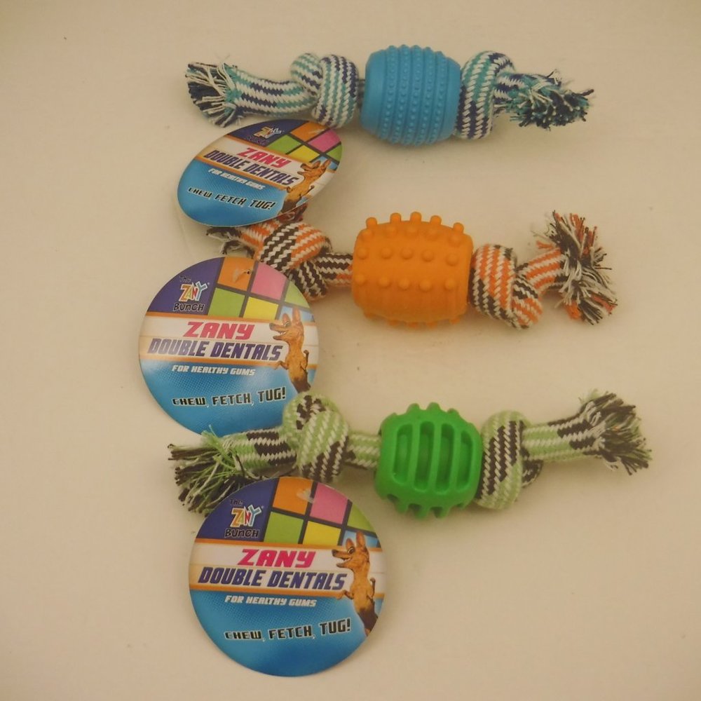 Zany Double Dentals Dog Toys For Healthy Gums 3 Pack Different Textures